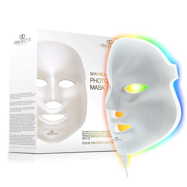 Project E Beauty LED Face Mask Light Therapy | 7 Color Skin Rejuvenation Therapy LED Photon Mask Light Facial Skin Care Anti Aging Skin Tightening Wrinkles Toning Mask